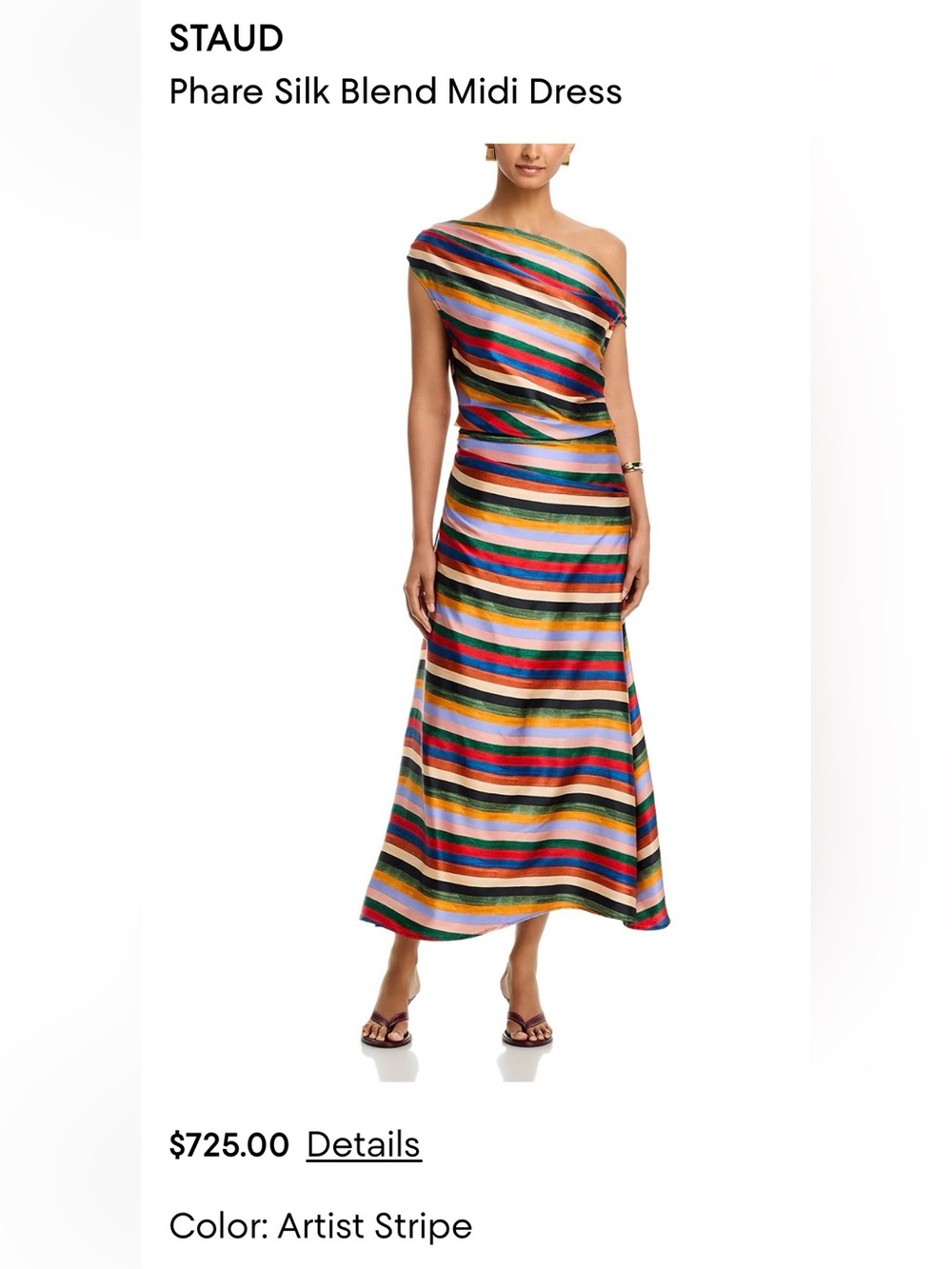 NWTA STAUD One-Shoulder Silk-Blend Artist Stripe Midi Dress